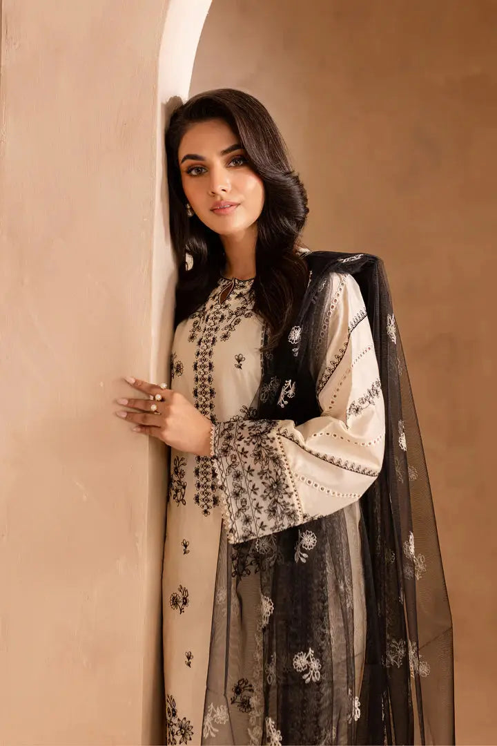 White Opal 3Pc - Embroidered Lawn Dress