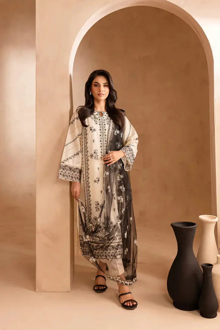 White Opal 3Pc - Embroidered Lawn Dress
