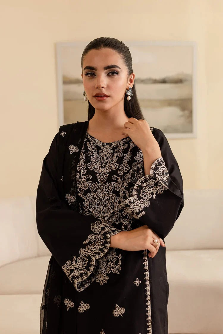 Black Bird 3Pc - Embroidered Lawn Dress