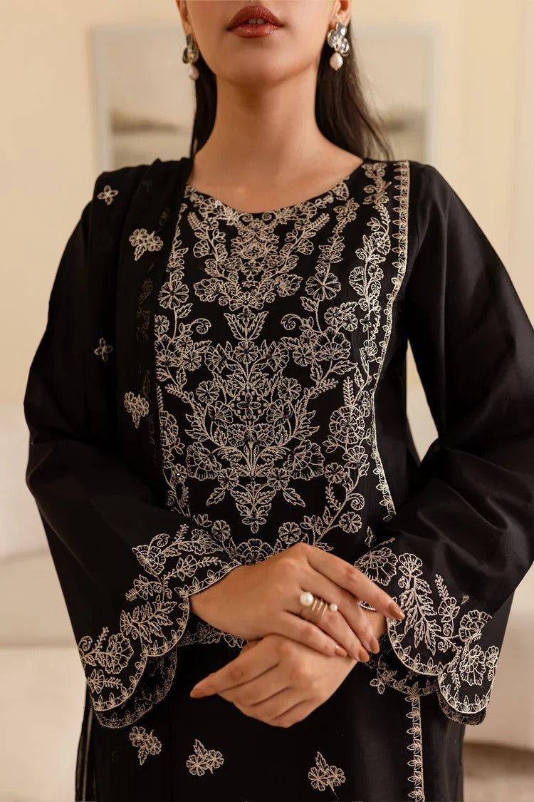 Black Bird 3Pc - Embroidered Lawn Dress