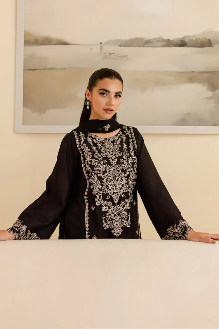 Black Bird 3Pc - Embroidered Lawn Dress