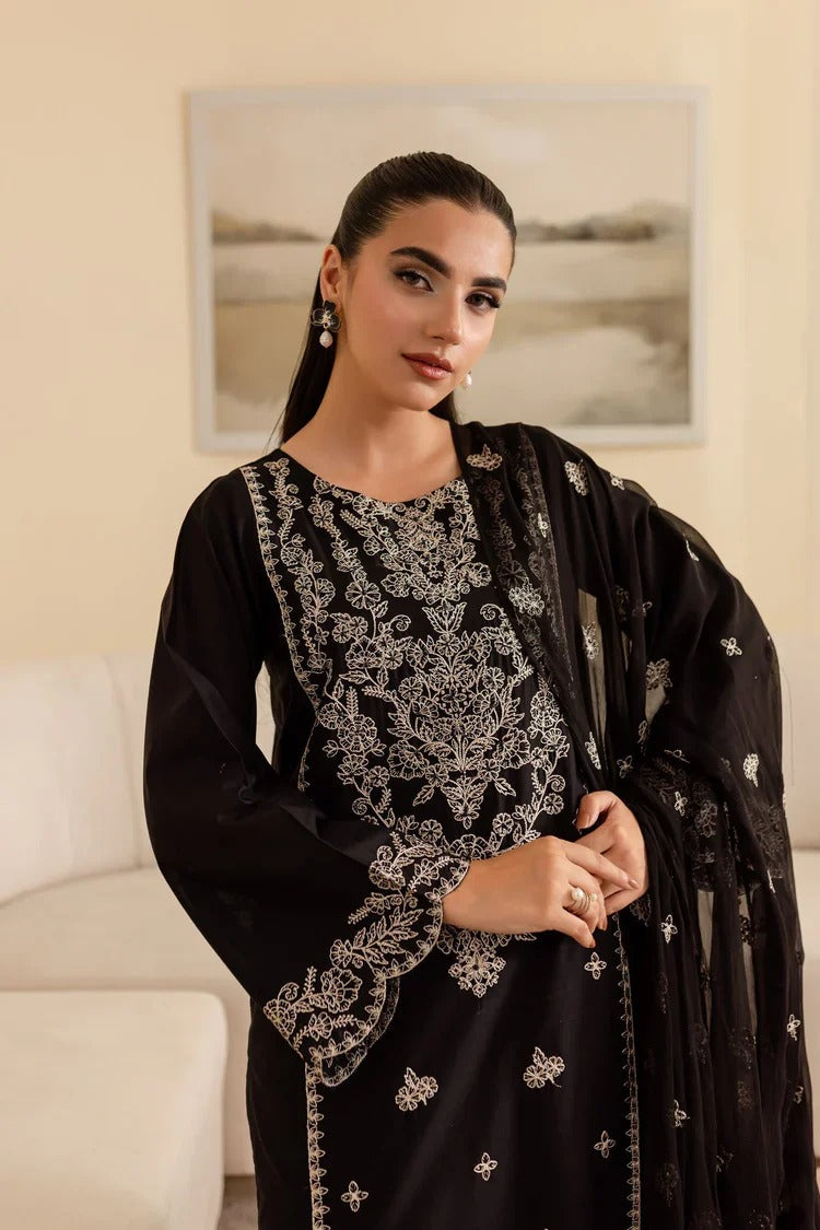 Black Bird 3Pc - Embroidered Lawn Dress