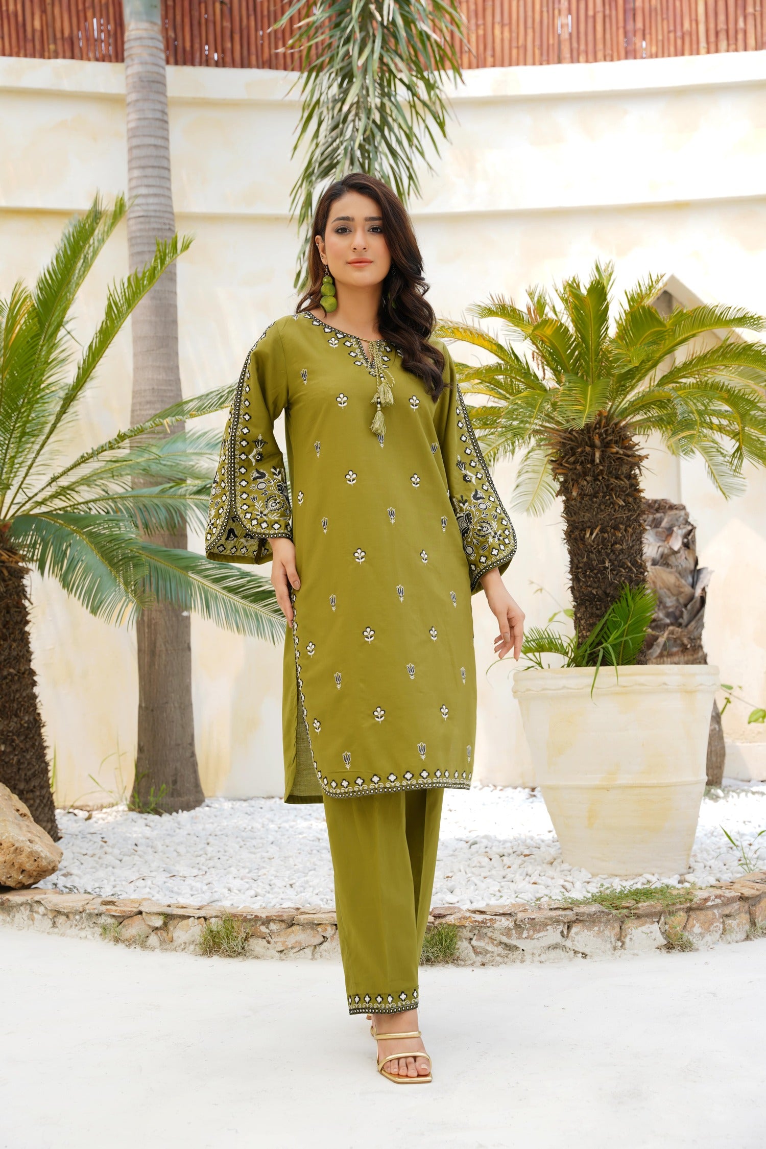 Green Gem 2Pc Embroidered Dress