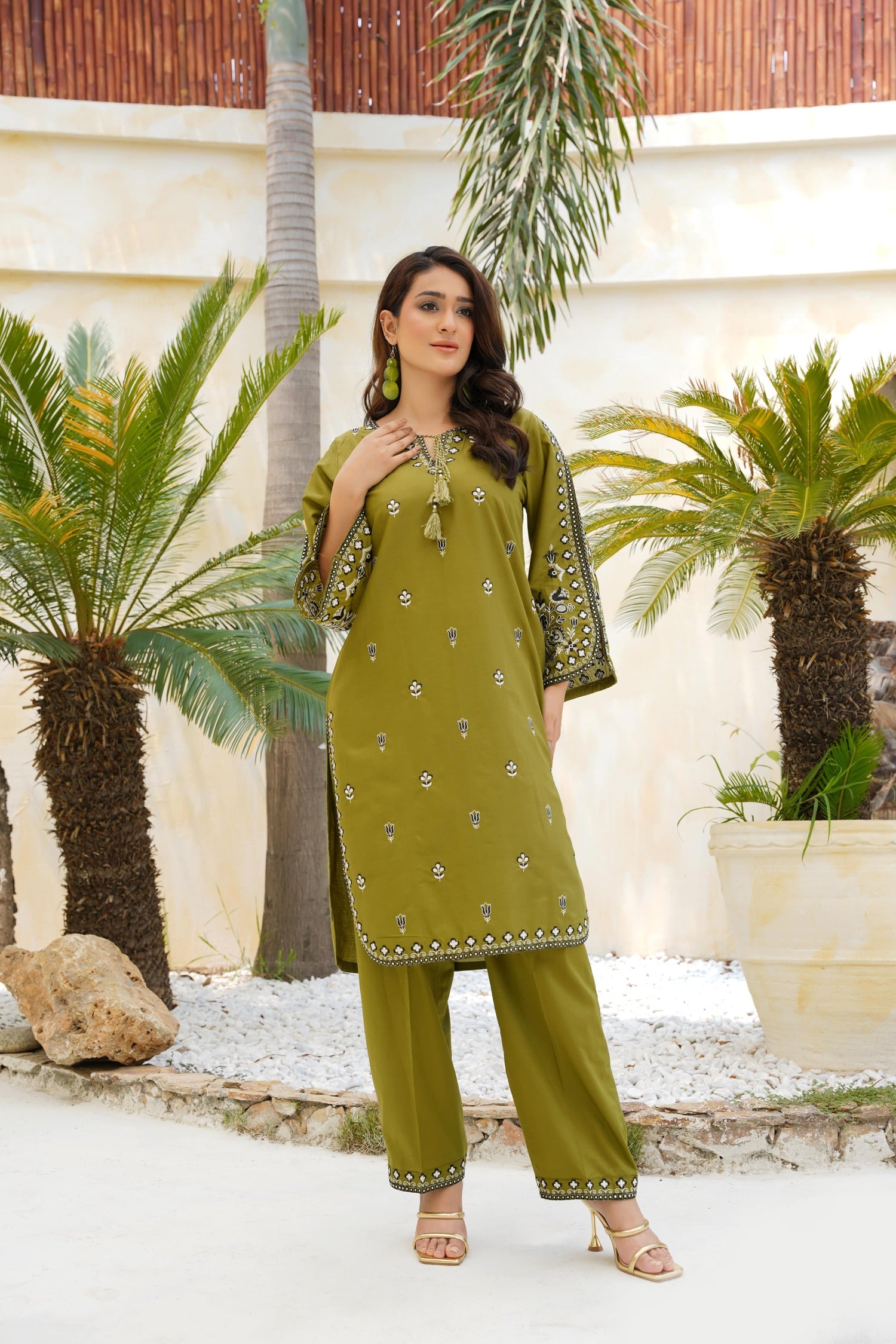 Green Gem 2Pc Embroidered Dress