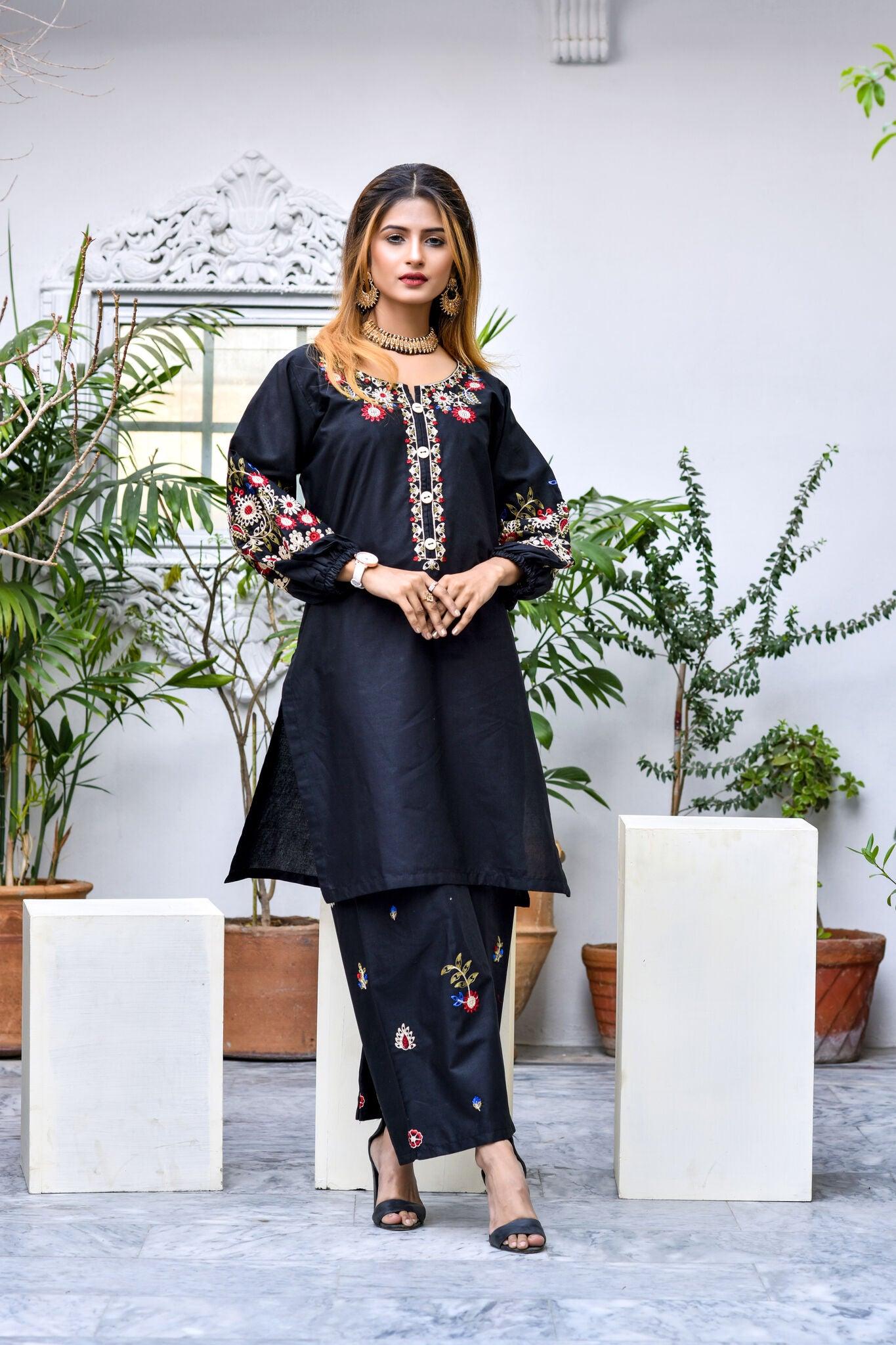 BEST SELLING - BLACK BEAUTY- 2PC EMBROIDERED COLLECOIN - Heer Pret