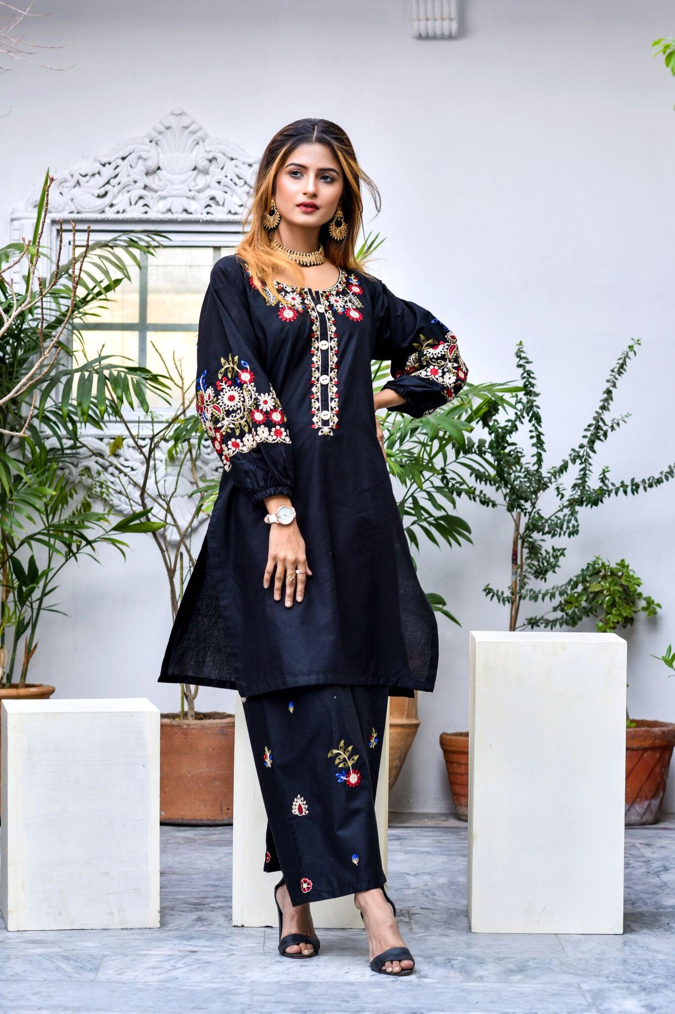 BEST SELLING - BLACK BEAUTY- 2PC EMBROIDERED COLLECOIN - Heer Pret