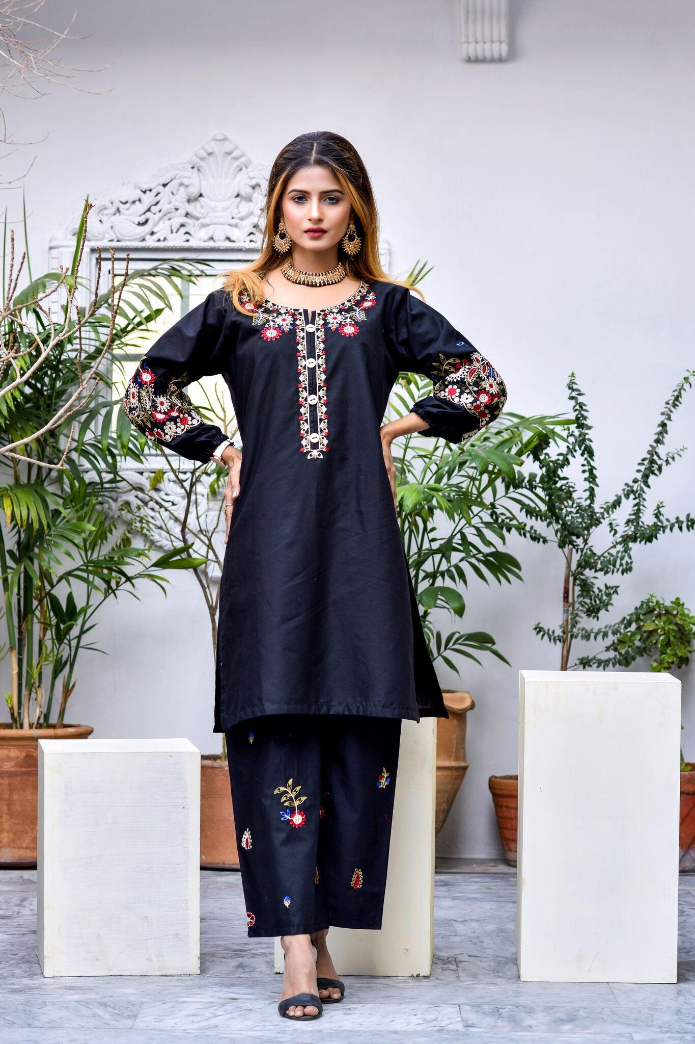 BEST SELLING - BLACK BEAUTY- 2PC EMBROIDERED COLLECOIN - Heer Pret