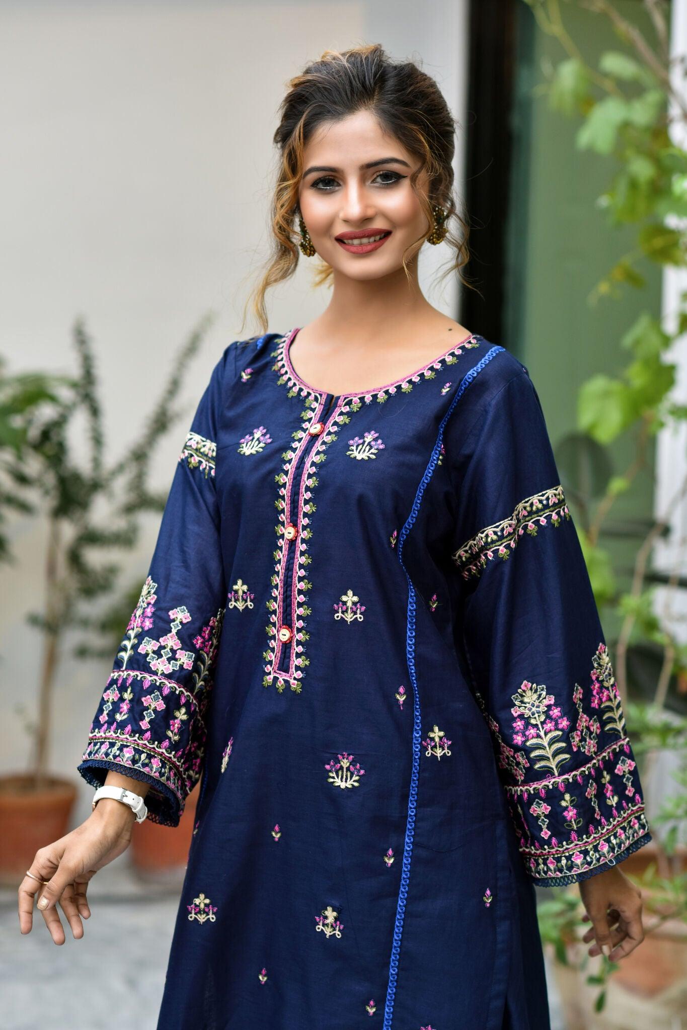 BEST SELLING - MIDNIGHT BLUE - 2PC EMBROIDERED COLLECOIN - Heer Pret