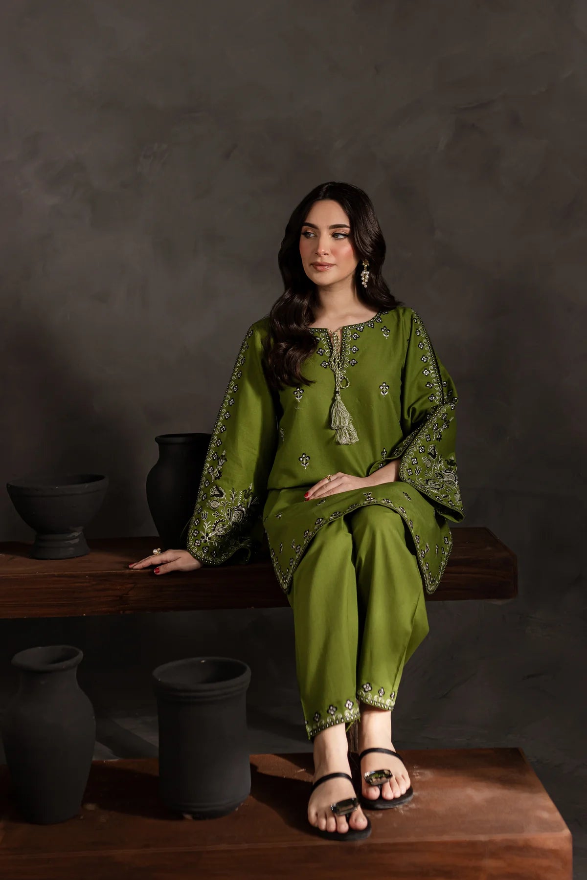 Green Gem 2Pc Embroidered Dress