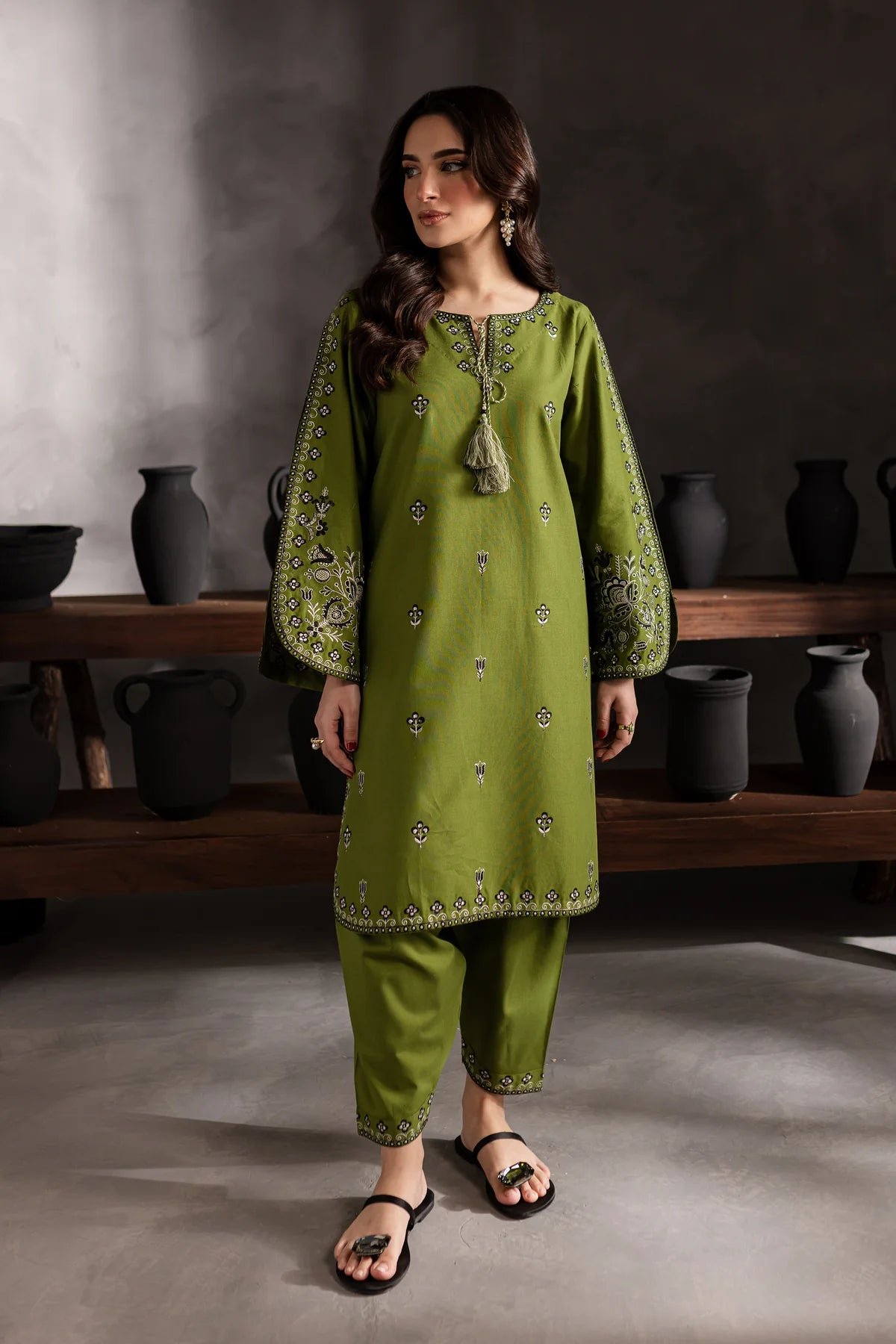 Green Gem 2Pc Embroidered Dress