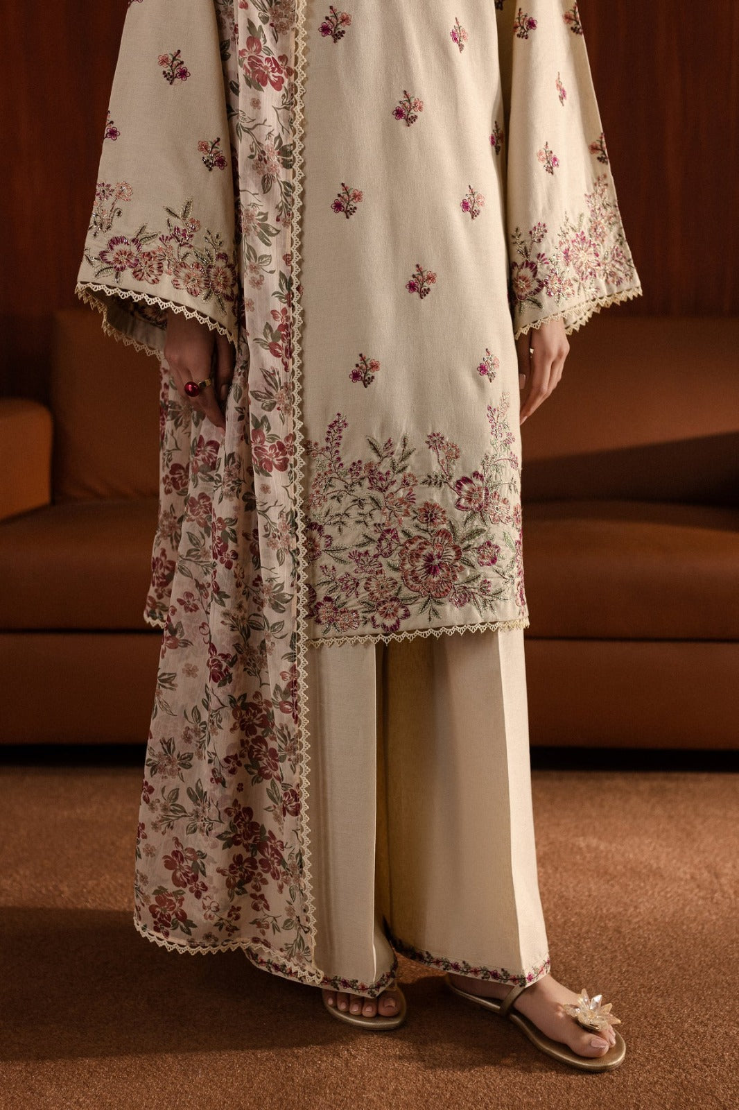Caramel 3Pc - Embroidered Lawn Dress