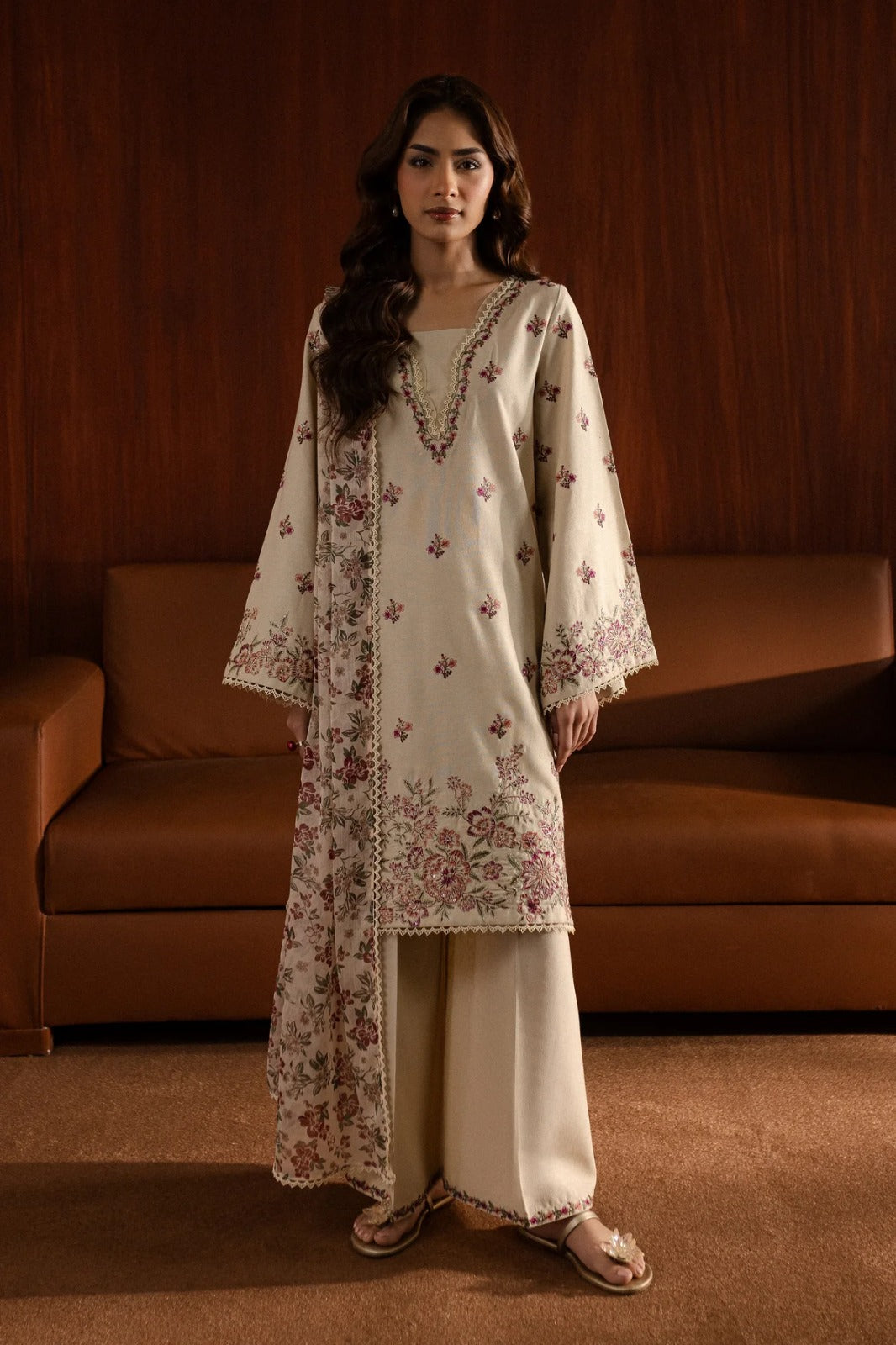 Caramel 3Pc - Embroidered Lawn Dress