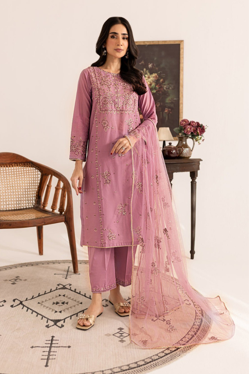 Coral 3-Piece Embroidered Dress