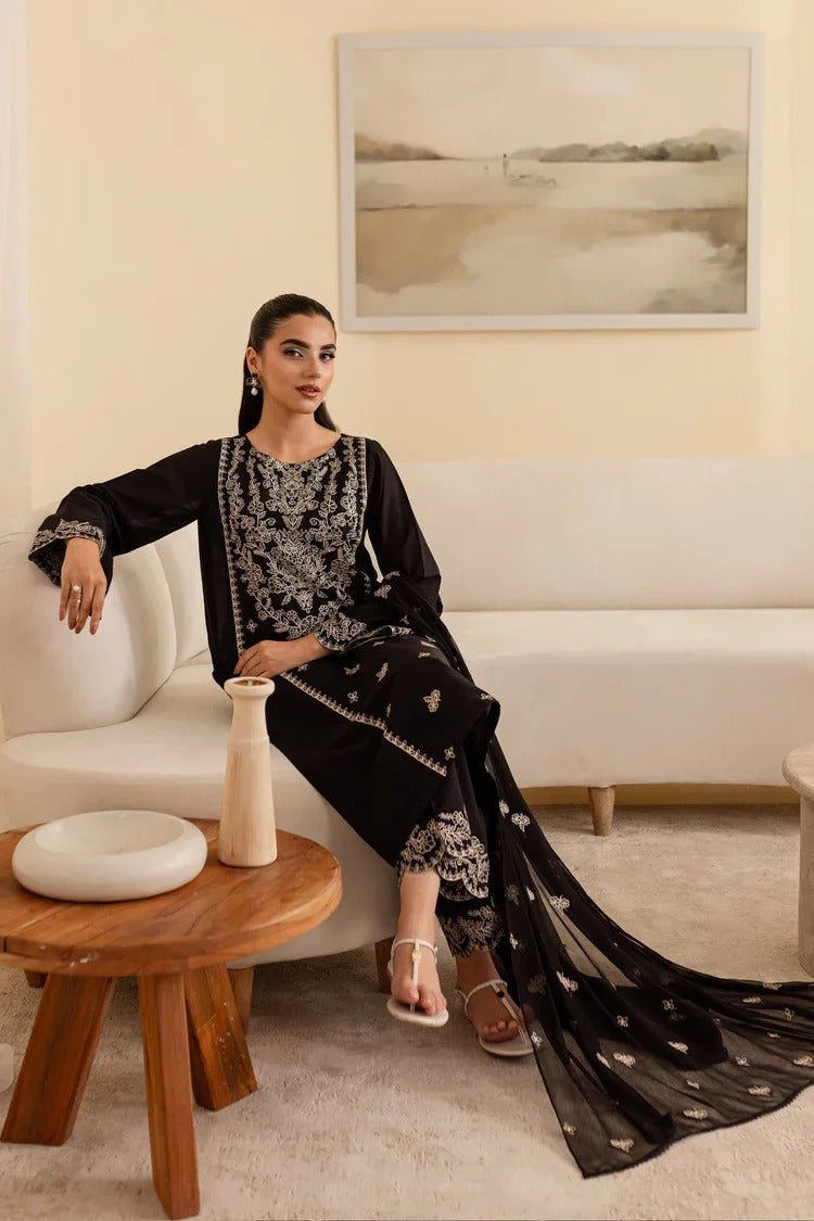Black Bird 3Pc - Embroidered Lawn Dress