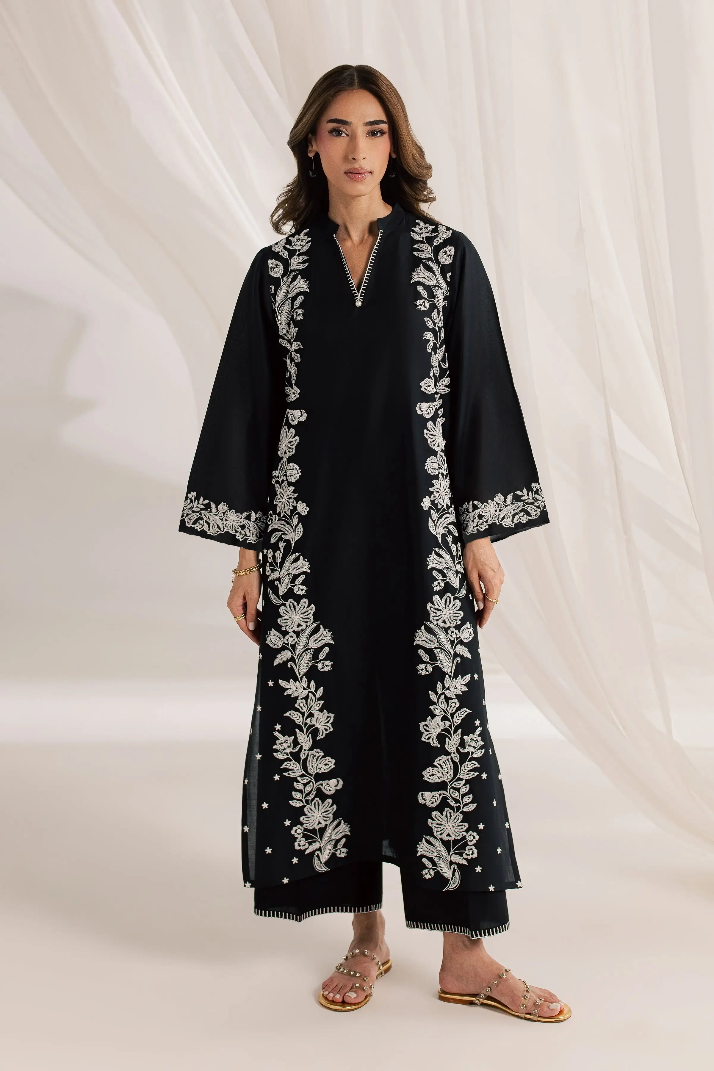 Black Hazel 2Pc - Embroidered Dress