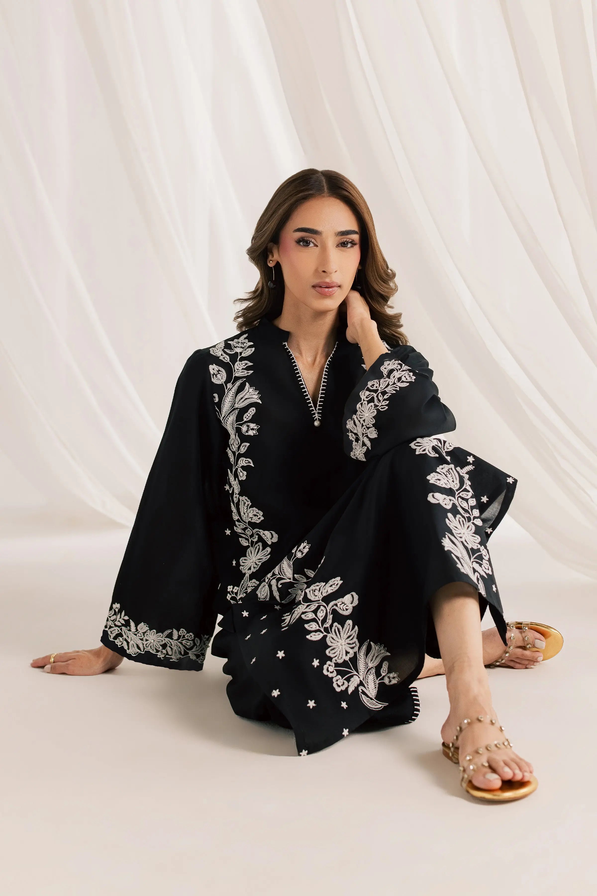 Black Hazel 2Pc - Embroidered Dress