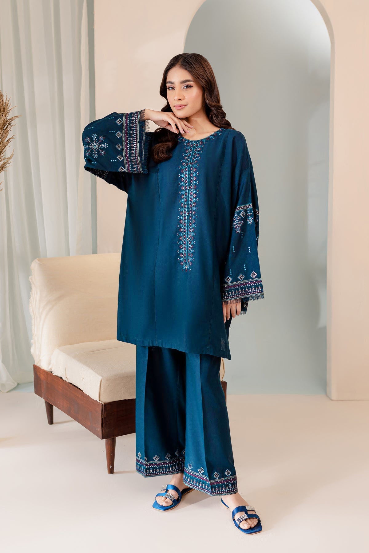 Sooya - 2Pc Embroidered Dress