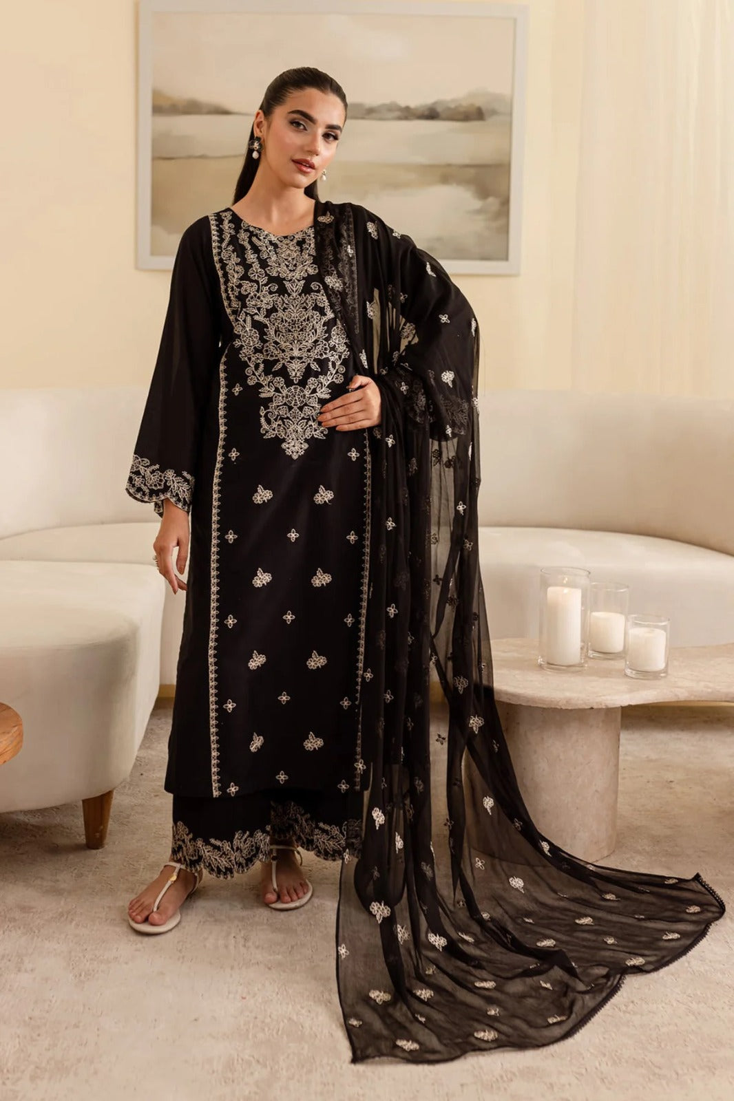 Black Bird 3Pc - Embroidered Lawn Dress