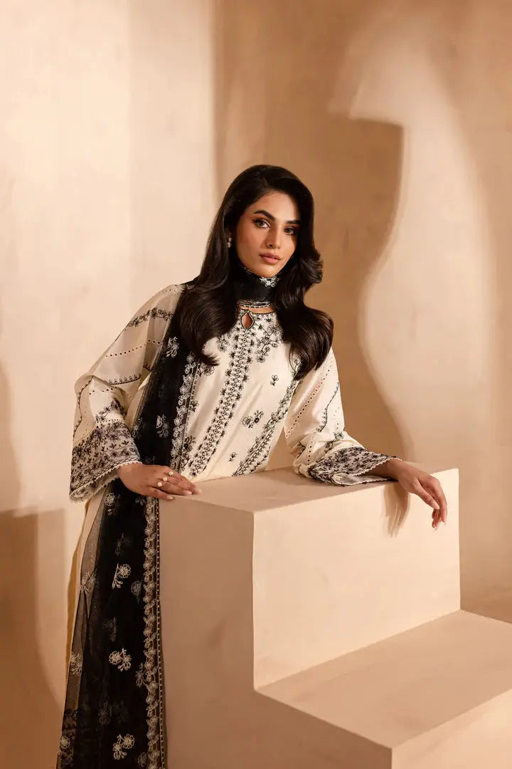 White Opal 3Pc - Embroidered Lawn Dress