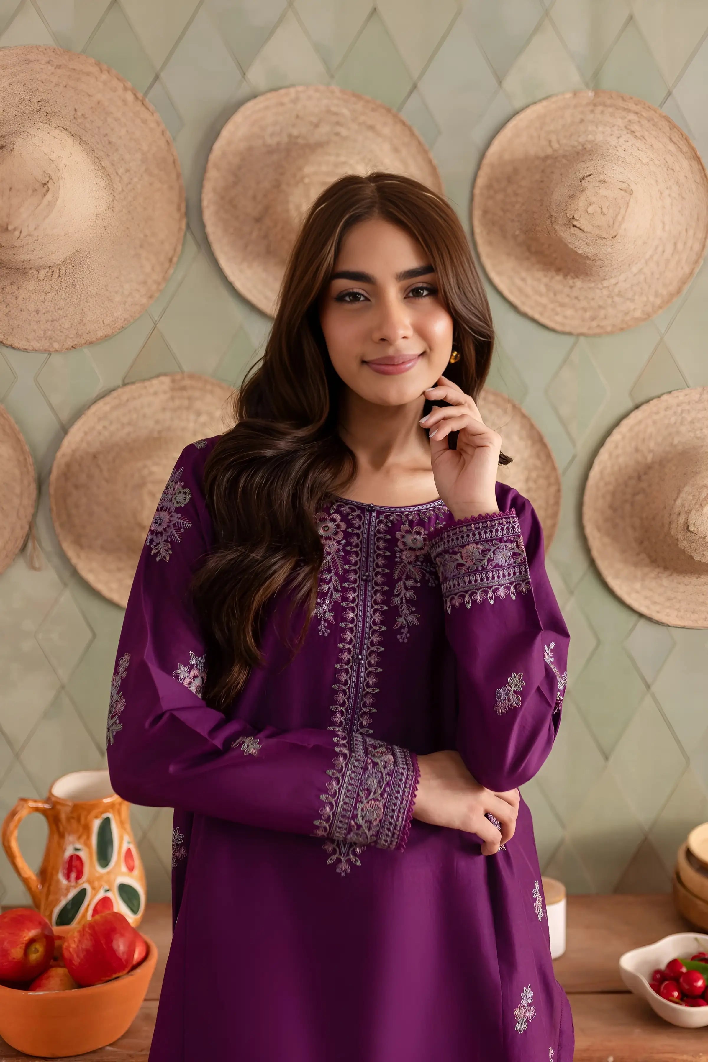 Purple Raina 2Pc - Embroidered Dress