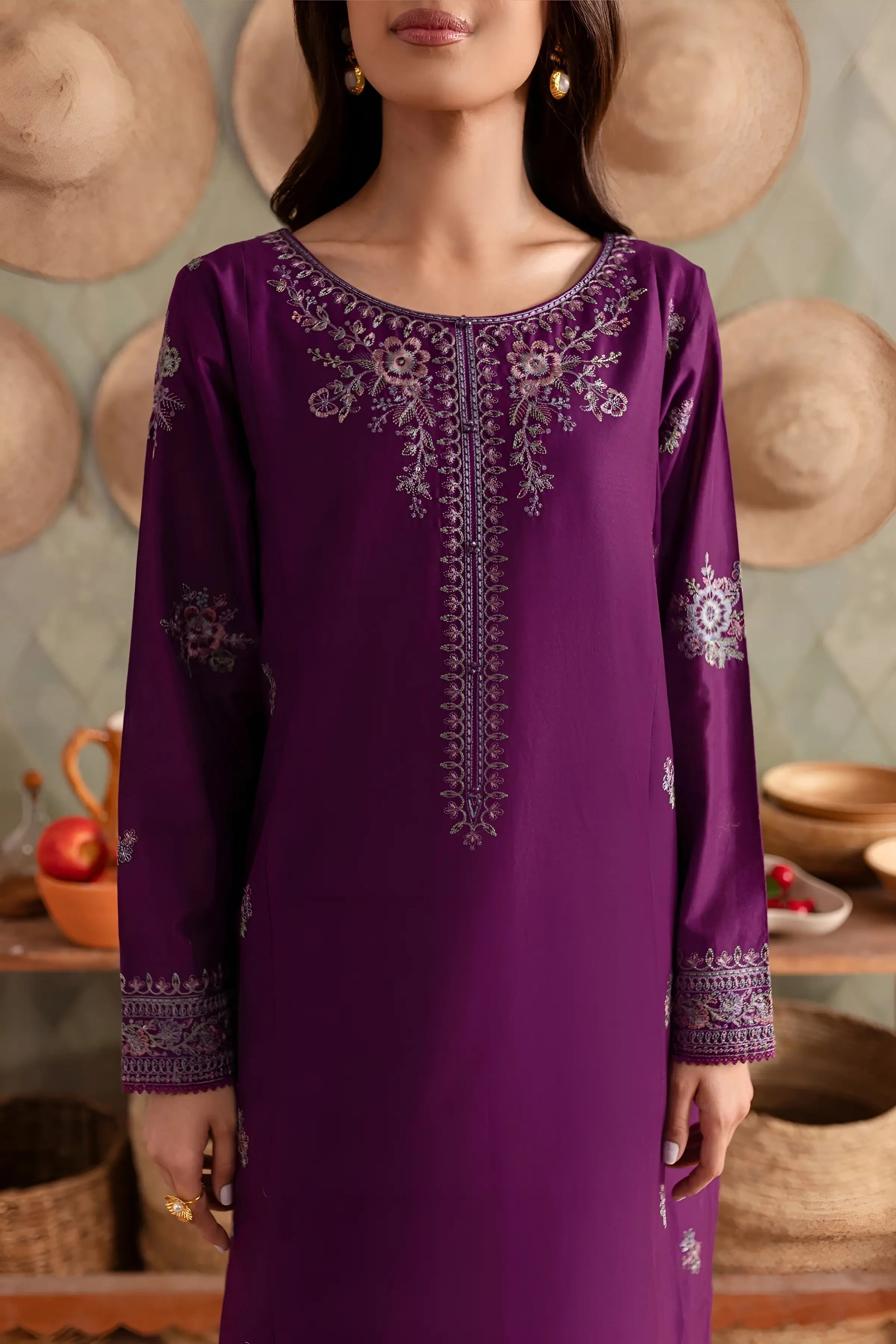 Purple Raina 2Pc - Embroidered Dress