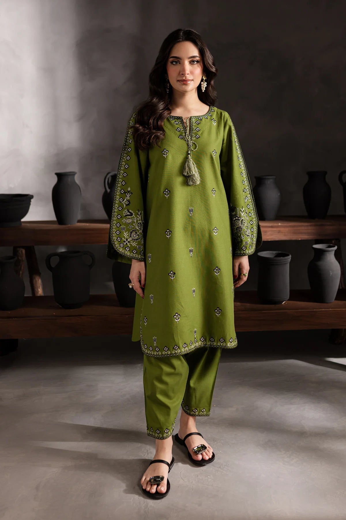 Green Gem 2Pc Embroidered Dress
