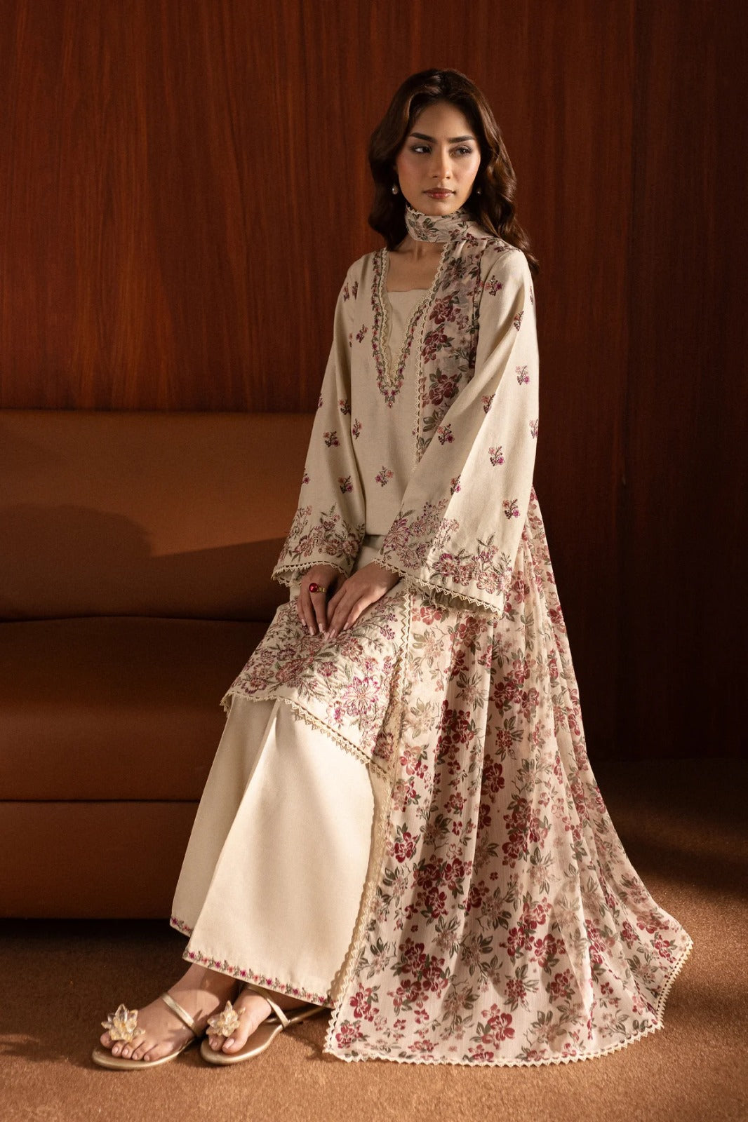 Caramel 3Pc - Embroidered Lawn Dress