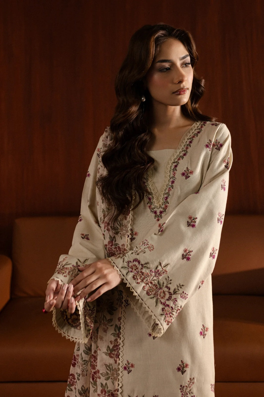 Caramel 3Pc - Embroidered Lawn Dress