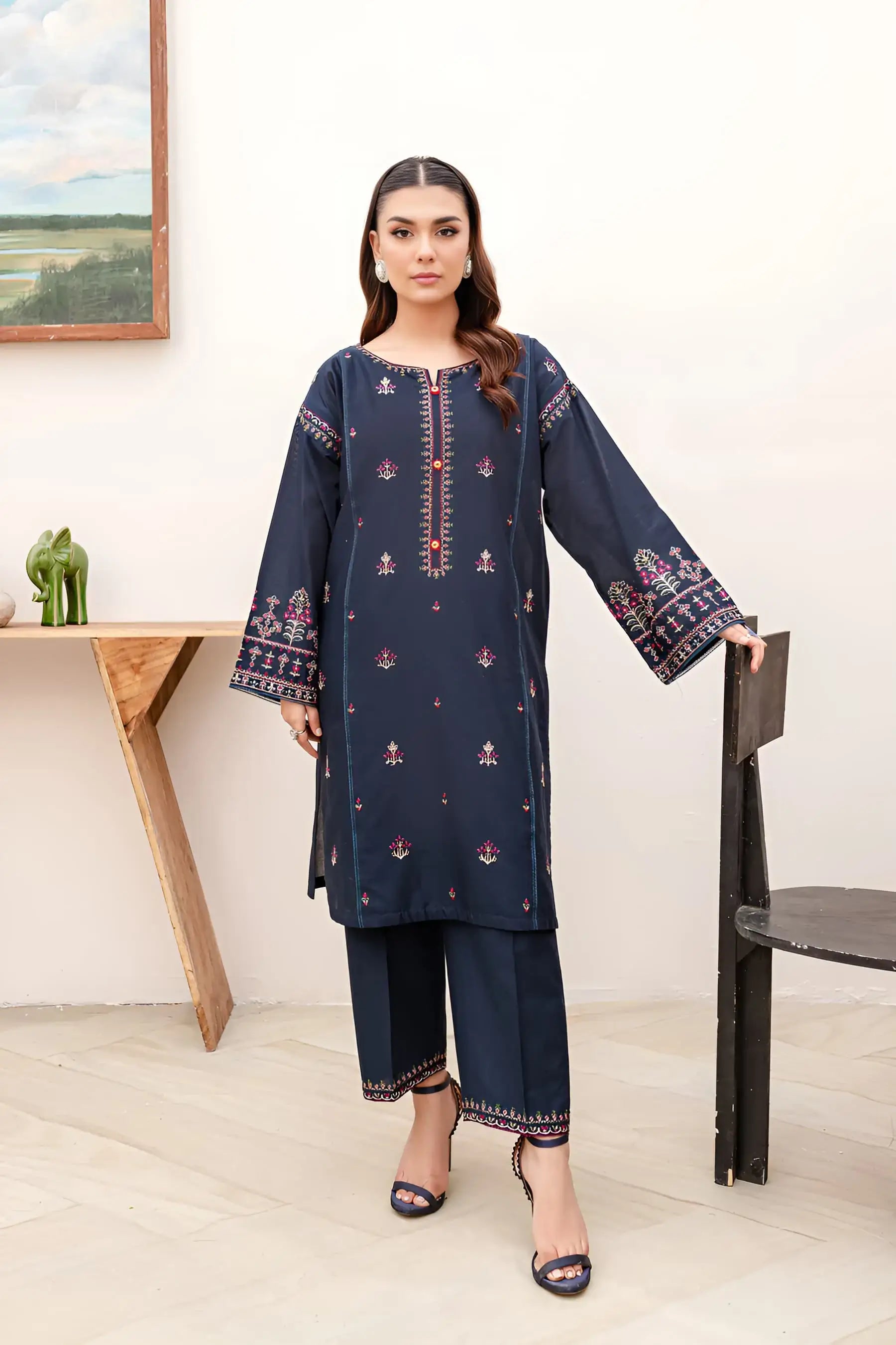 MIDNIGHT BLUE - 2PC BEST SELLING -EMBROIDERED