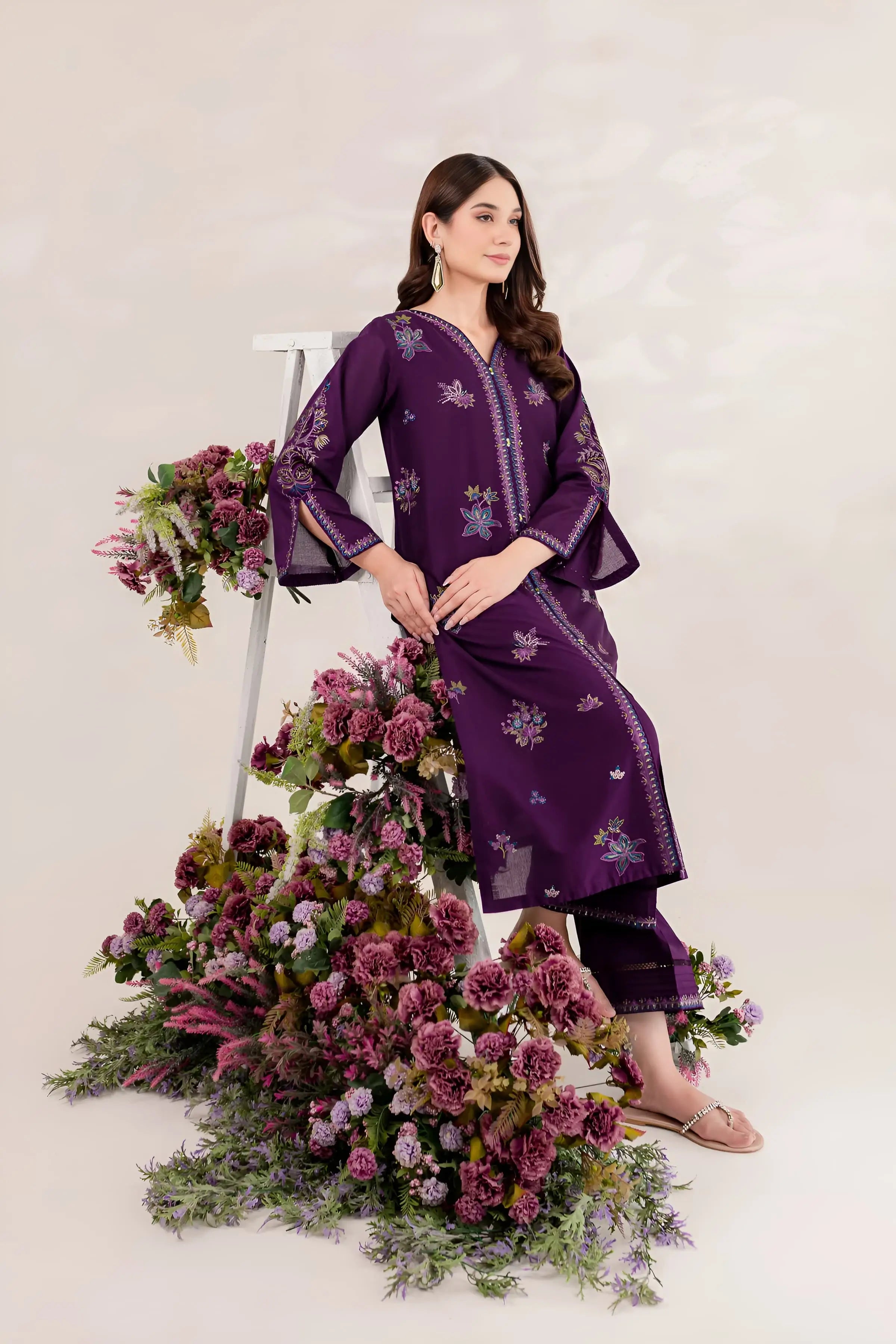 PURPLE ELLA - 2PC BEST SELLING -EMBROIDERED