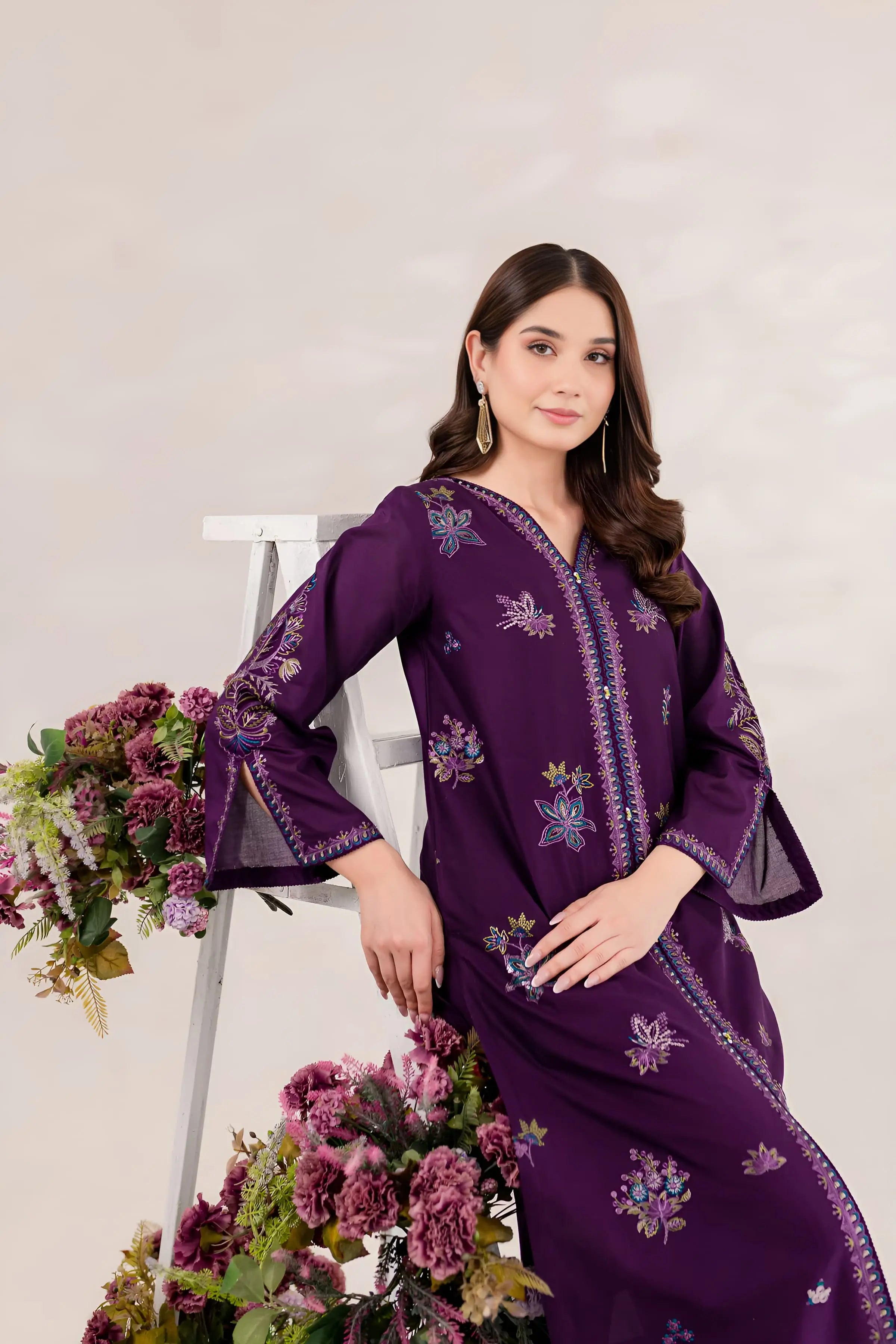 PURPLE ELLA - 2PC BEST SELLING -EMBROIDERED