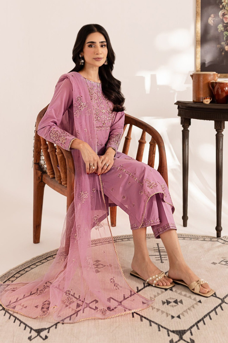 Coral 3-Piece Embroidered  Dress