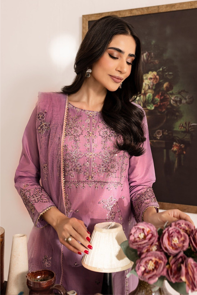 Coral 3-Piece Embroidered  Dress