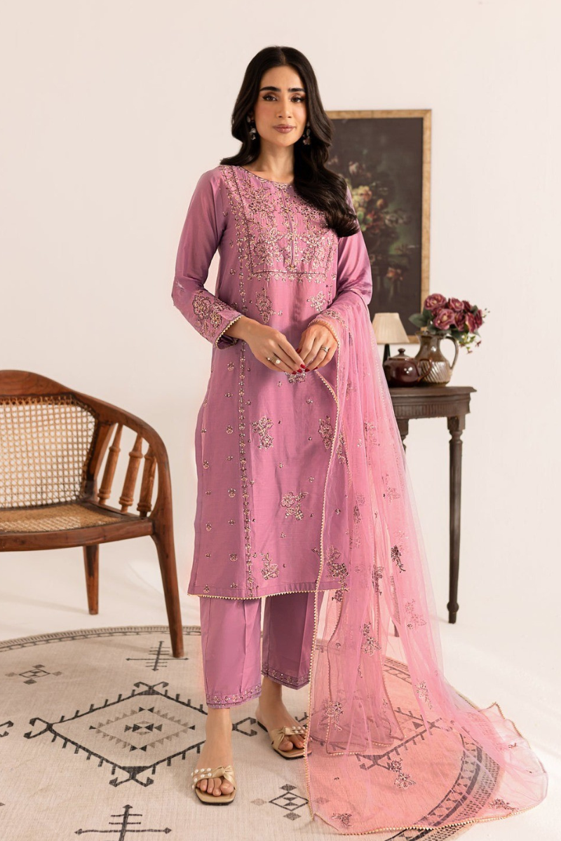 Coral 3-Piece Embroidered  Dress