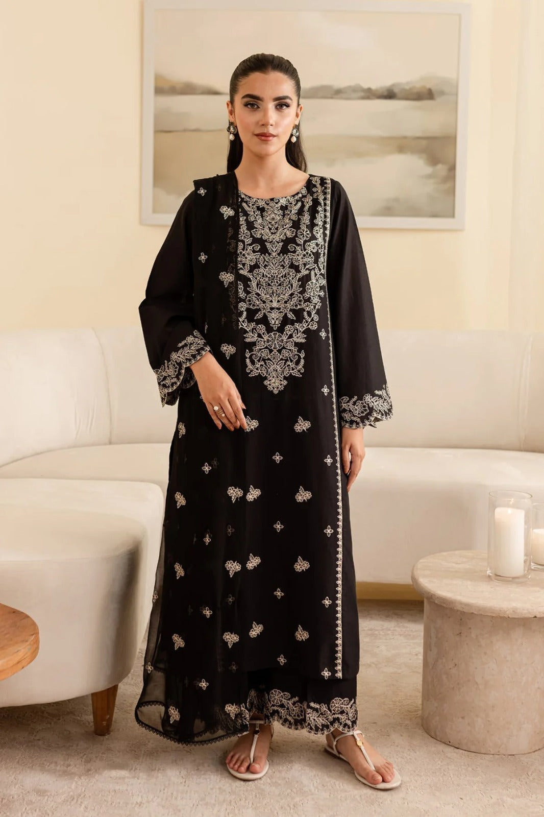 Black Bird 3Pc - Embroidered Lawn Dress