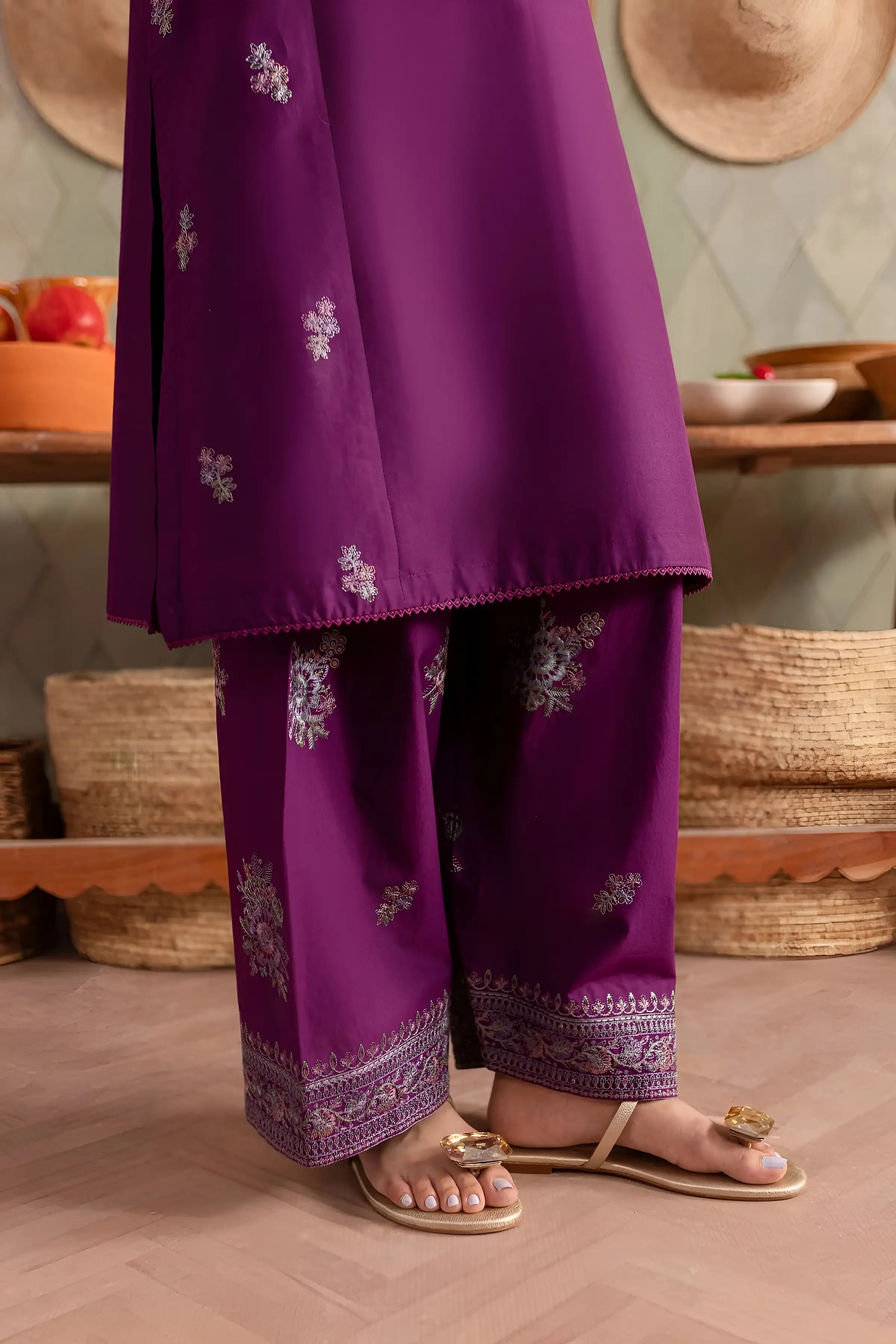 Purple Raina 2Pc - Embroidered Dress