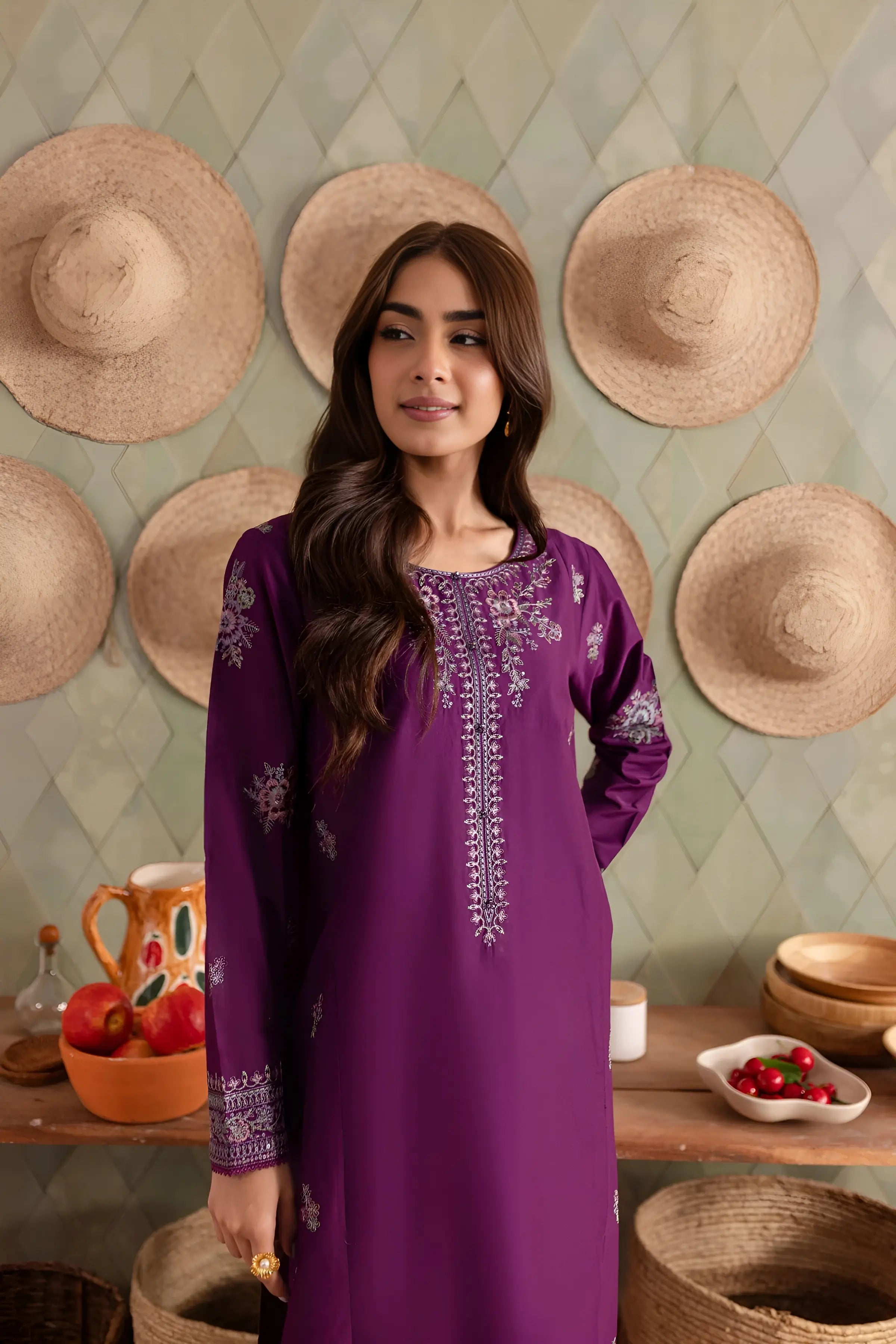 Purple Raina 2Pc - Embroidered Dress