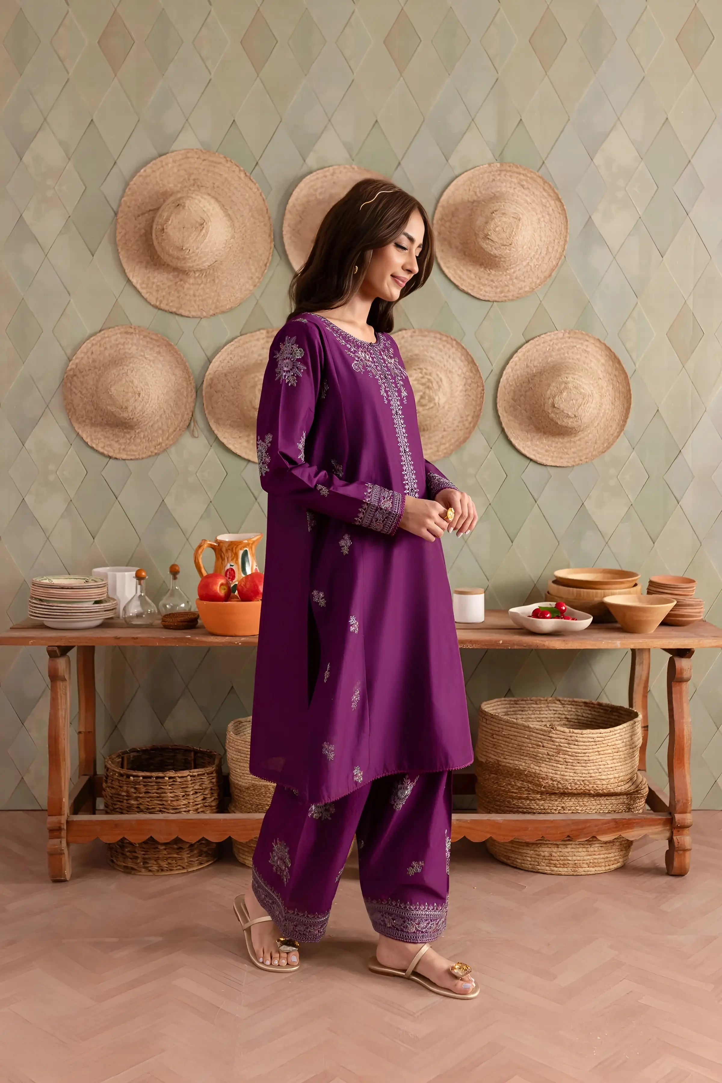 Purple Raina 2Pc - Embroidered Dress