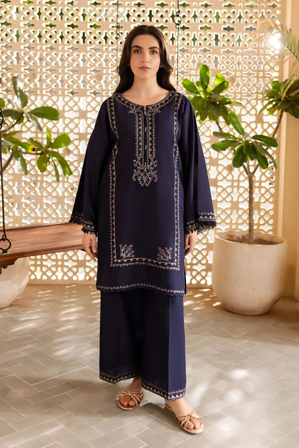 Blueberry - 2Pc Embroidered Dress