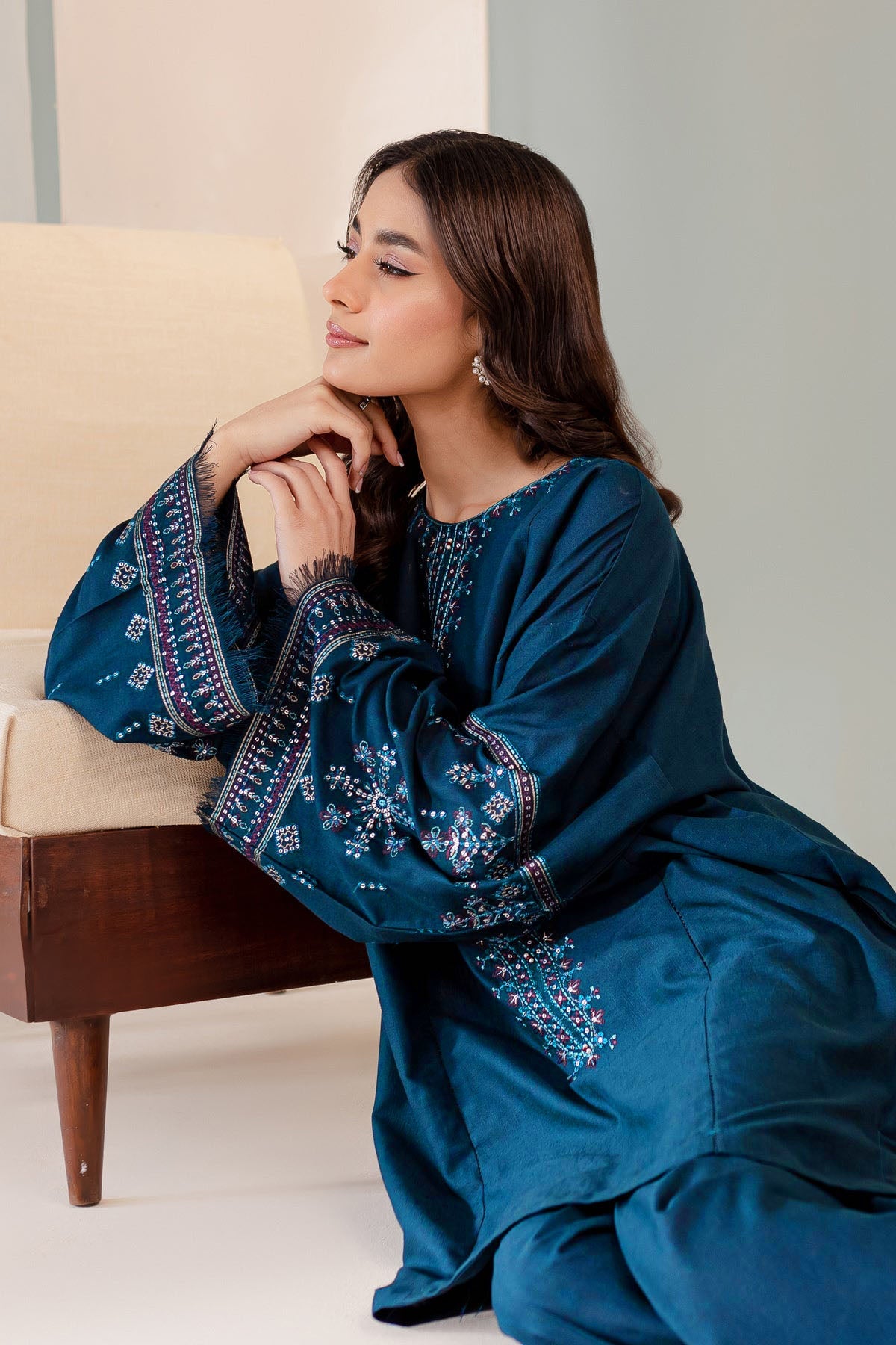 Sooya - 2Pc Pima lawn Embroidered Dress